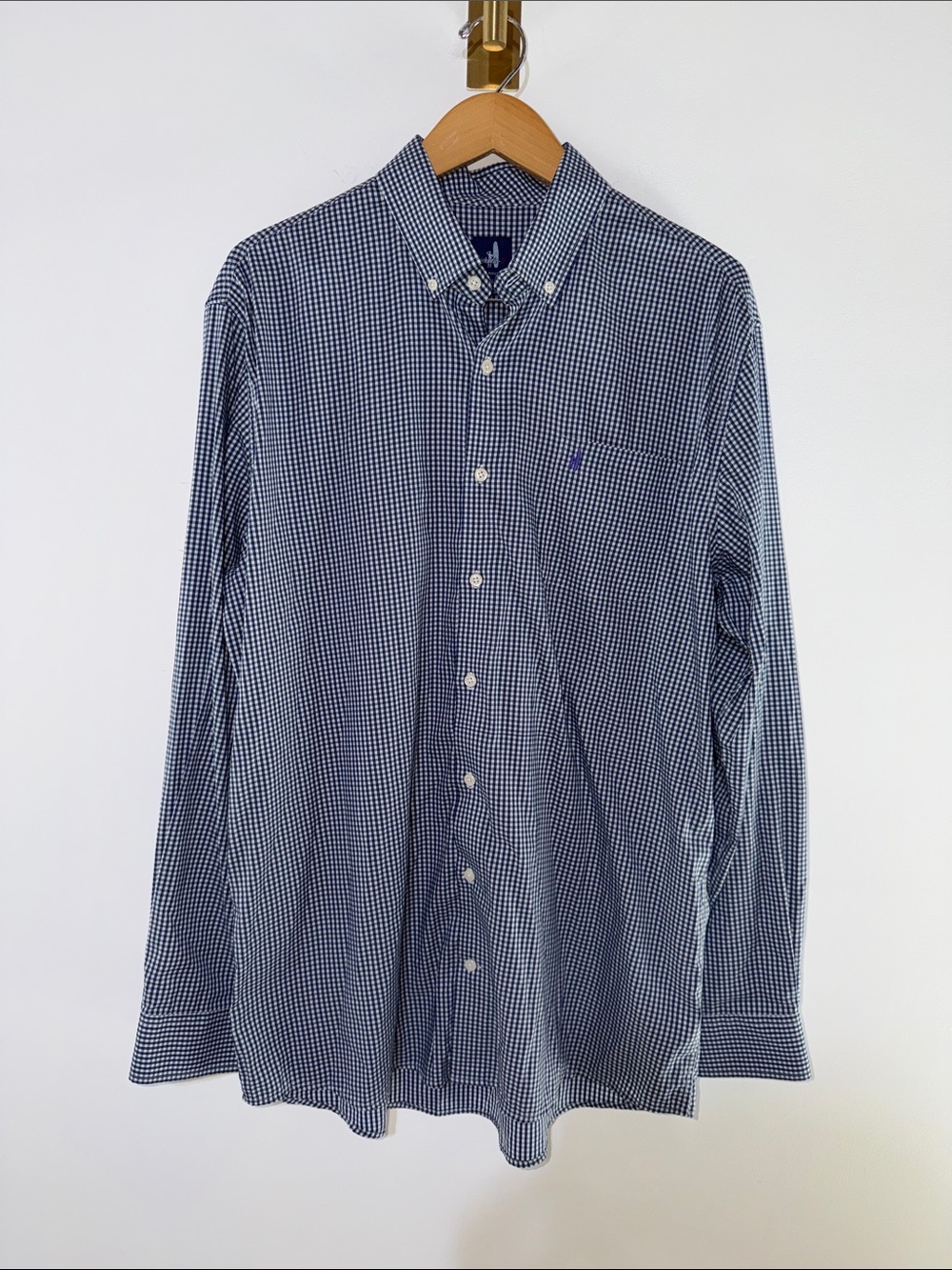 johnnie-O Navy & White Gingham Button-Down Shirt size XLarge